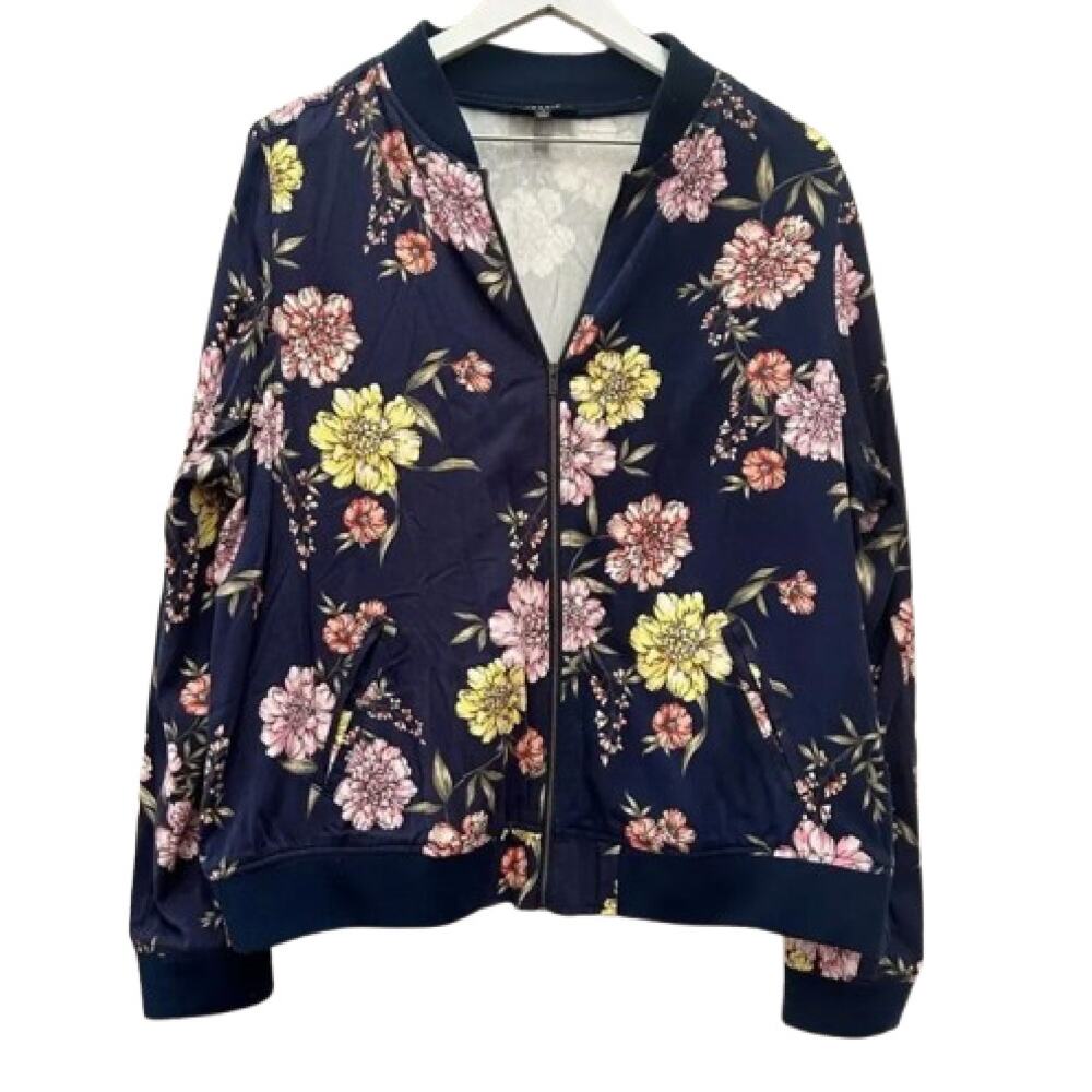TORRID Navy Blue Floral Print Zip Up Bomber Jacket Plus Size 1 (1X)